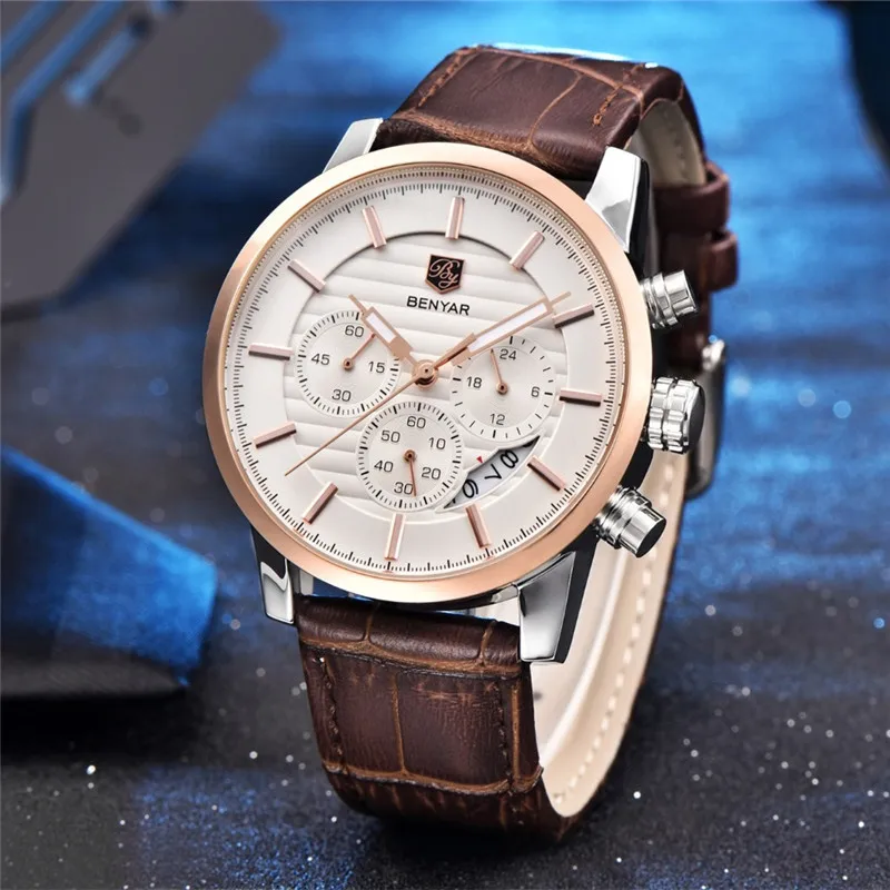 

BENYAR Fashion Stainless Steel Chronograph Sports Mens Watches Top Brand Luxury Quartz Business Watch Clock Relogio Masculino