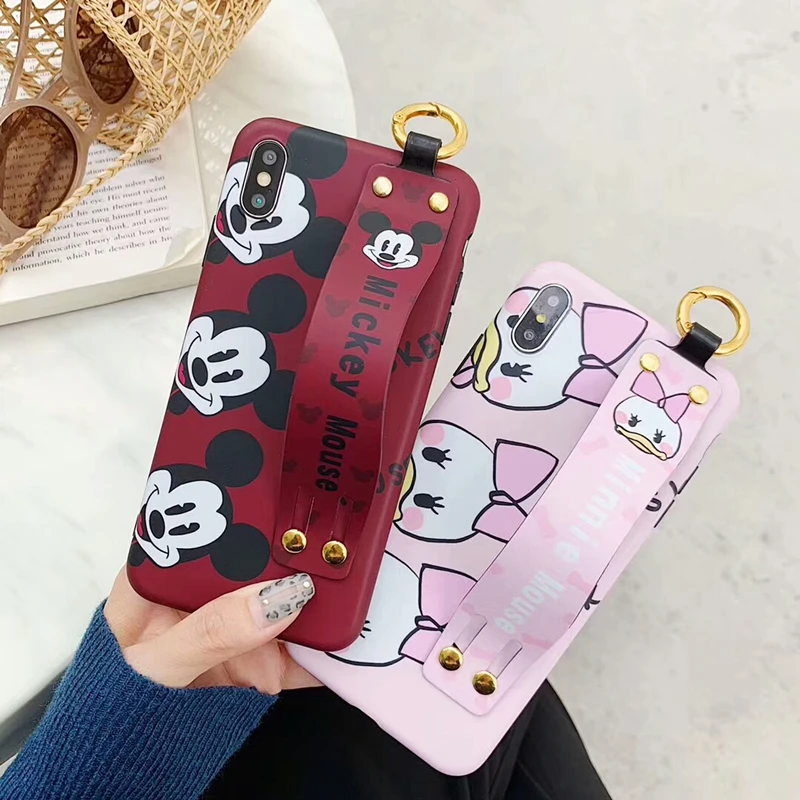 

Cartoon pink Mickey Minni 3D Sesame Street Doll wrist metal buckle bracket soft cover for iphone 7 8 plus XR XS MAX phone cases