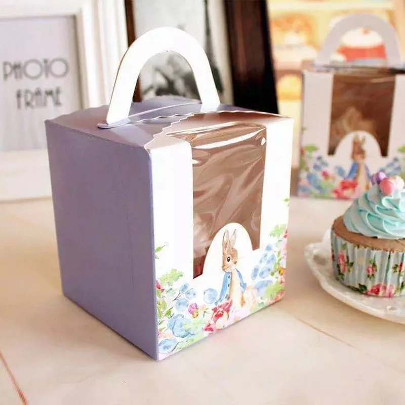 20шт милый кролик печатная коробка для кексов с ручкой на день рождения чашка для кексов упаковка для кексов коробка для свадебного торта
