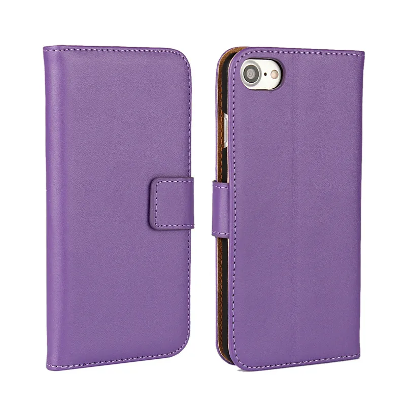 Чехол из натуральной кожи для iPhone 7, откидная подставка, задняя крышка для телефона, кошелек со слотом для карт, стиль книги для iPhone 8, 7, 6s Plus, чехол - Цвет: purple