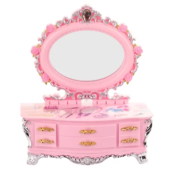 

Fashion With Mirror Small Fresh Pink Music Box Creative Drawer Jewelry Storage Music Box Plastic Desktop Figurines Birthday Gift