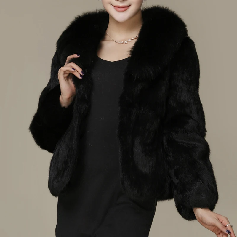 2017 New Fashion Whole Skin Rabbit Fur Jacket with Luxury Real Fox Fur Coat Customize Plus Size Low Discount Factory Fur KSR31