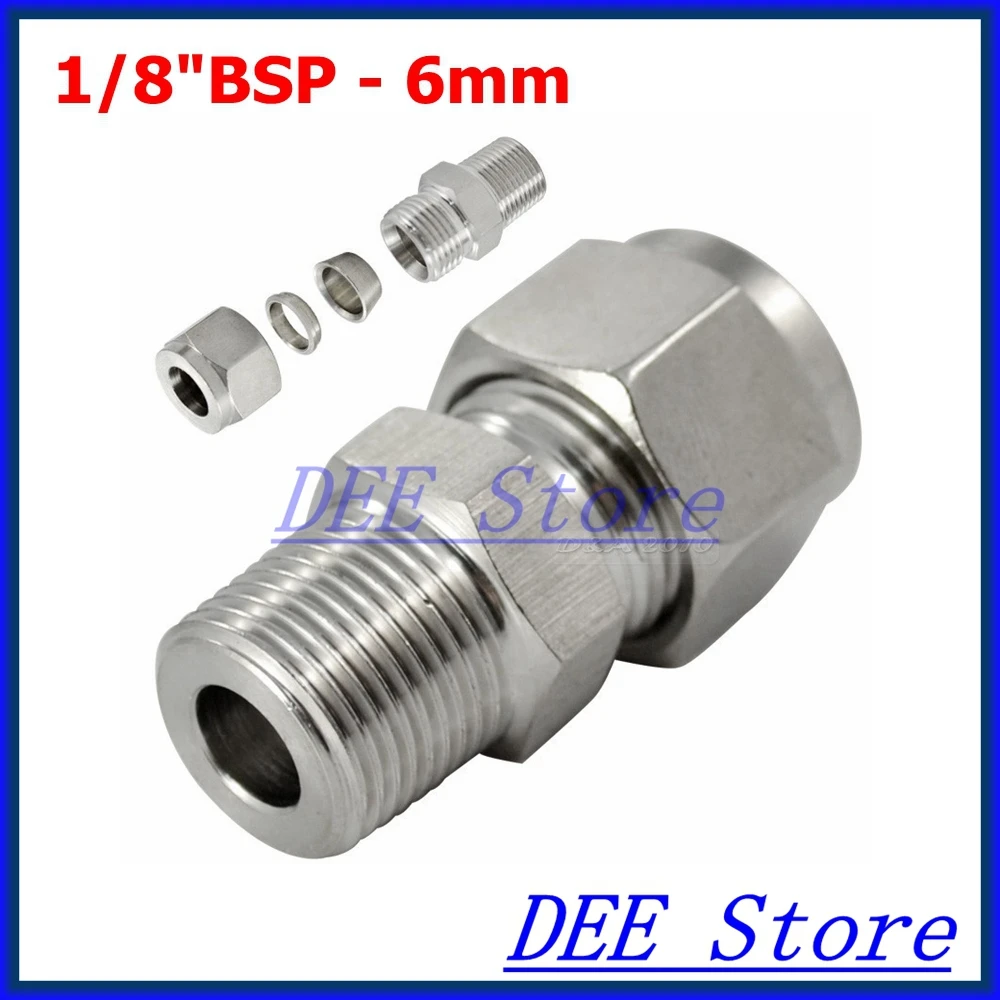 3PCS 1/8"BSP x 6MM Double Ferrule Tube Pipe Fittings Threaded Male