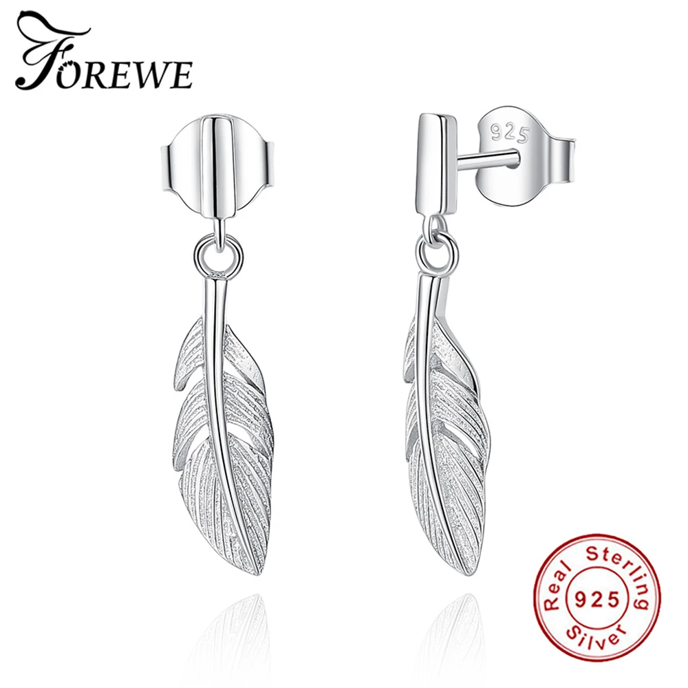 

FOREWE Feather Collection 925 Sterling Silver Stud Earrings for Women Fashion Fine Silver Jewelry Feather Pendant Earring