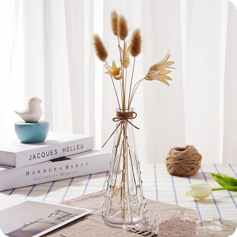 

Nordic Glass Vases Living Room Table Decoration Transparent Water Hydroponics Flower Rope Dry Flower Vase Diy Bottle