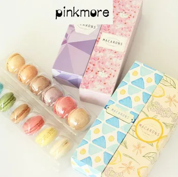 

6 cavities Macaron box pink/blue/yellow/purple dessert macarons boxes with plastic inner holding biscuit pastry packaging boxes