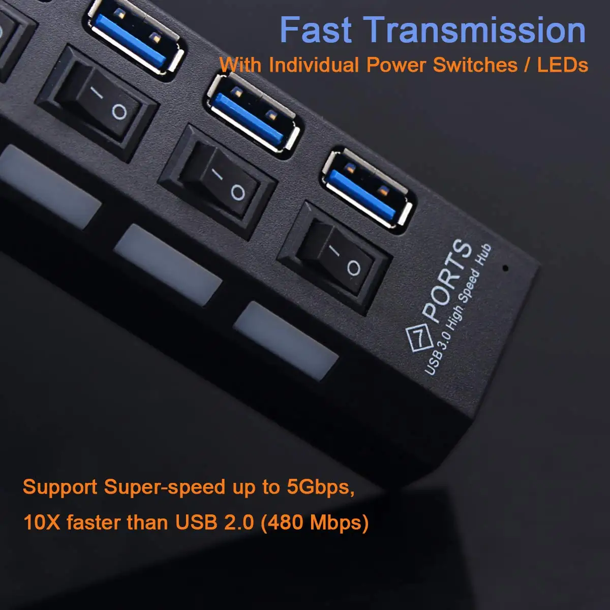 Многопортовый usb-хаб 3,0 4/7 портов Портативный Супер Скоростной 5 Гбит/с многопортовый usb-расширитель с переключателями адаптер питания для ПК