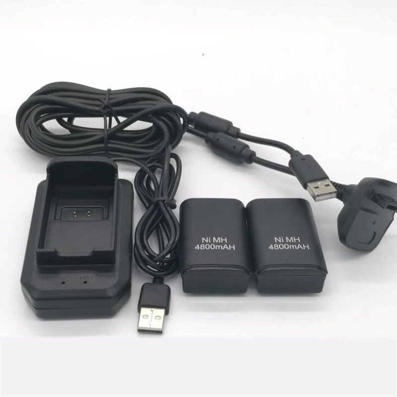 For Xbox 360 Wireless Game Controller Gamepads Replacement Battery Pack with Charging stand charging cable 2x4800mAh