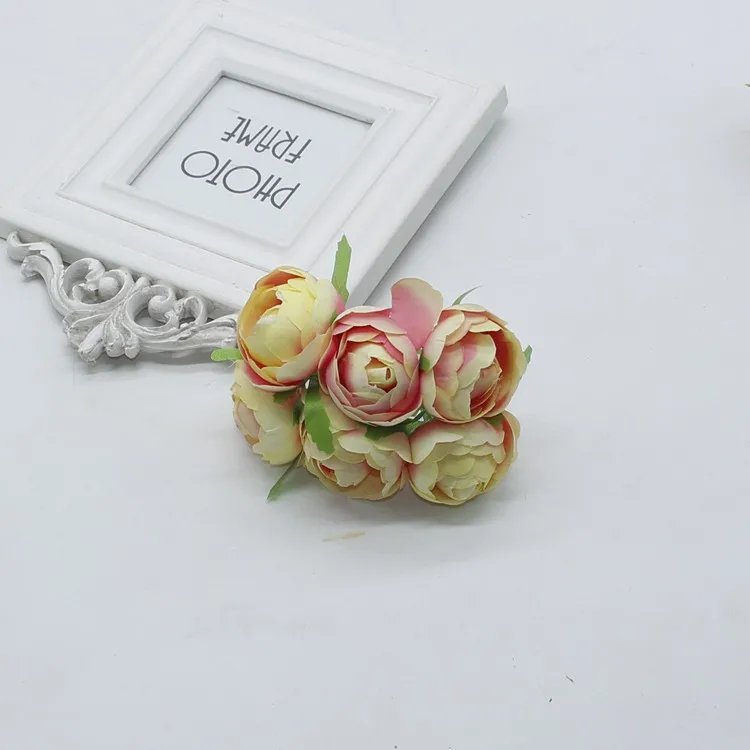 6 шт. мини чай бутон Искусственный цветок розы Букет Свадьба дом бижутерия для декорирования фотографии Скрапбукинг наборы сделай сам DIY - Цвет: Цвет: желтый