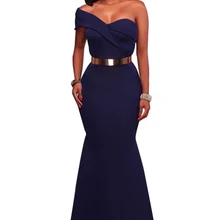 Летнее темно-синее сексуальное Понти платье на одно плечо элегантное милое платье-"Русалка" Длинные вечерние платья макси Vestidos