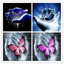 Diy алмаз вышивка стороны бабочка 5d поделки алмазов картина полный дрель смолы мозаика горный хрусталь вышивка цветы пользовательские продажи