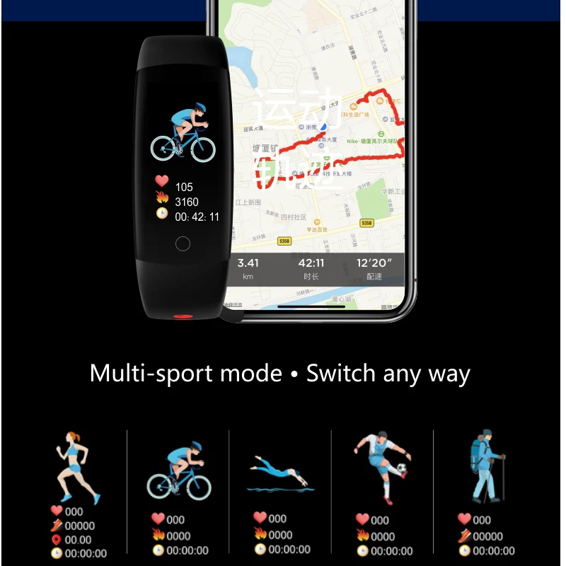 0.96 Inch 3D Color LCD Screen Professional Sport Smart Band IP68 Waterproof GPS Fitness Activity Tracker Pedometer