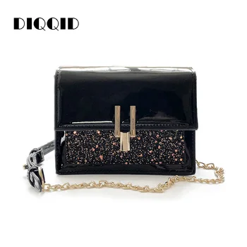 

DIQQID Fashion Women Sequined Chain Handbags Luxury Patent Leather Crossbody Bags for Women 2018 Mini Flap Bag bolsa feminina