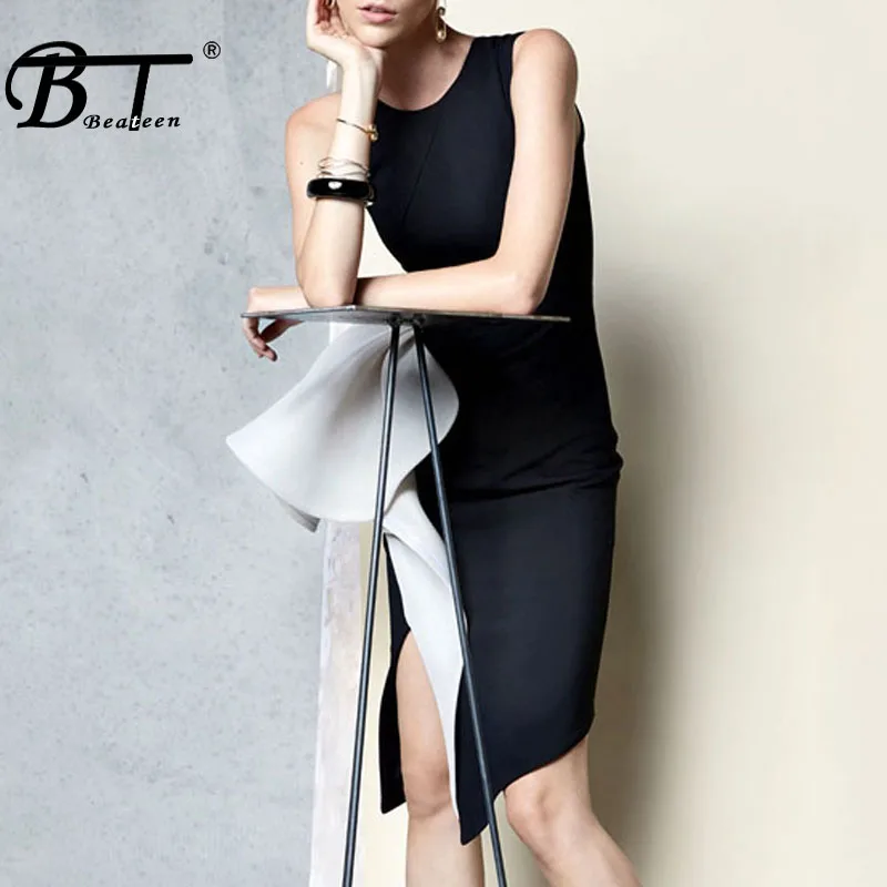 Black knee length dresses with side split pictures