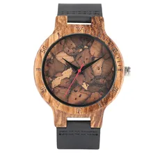 De Moda de lujo de Los Hombres Relojes Banda de Cuero Genuien de Madera hecha A Mano De Madera del Caso del Patrón de Cebra 2017 Nuevo Reloj de la Llegada regalo reloj