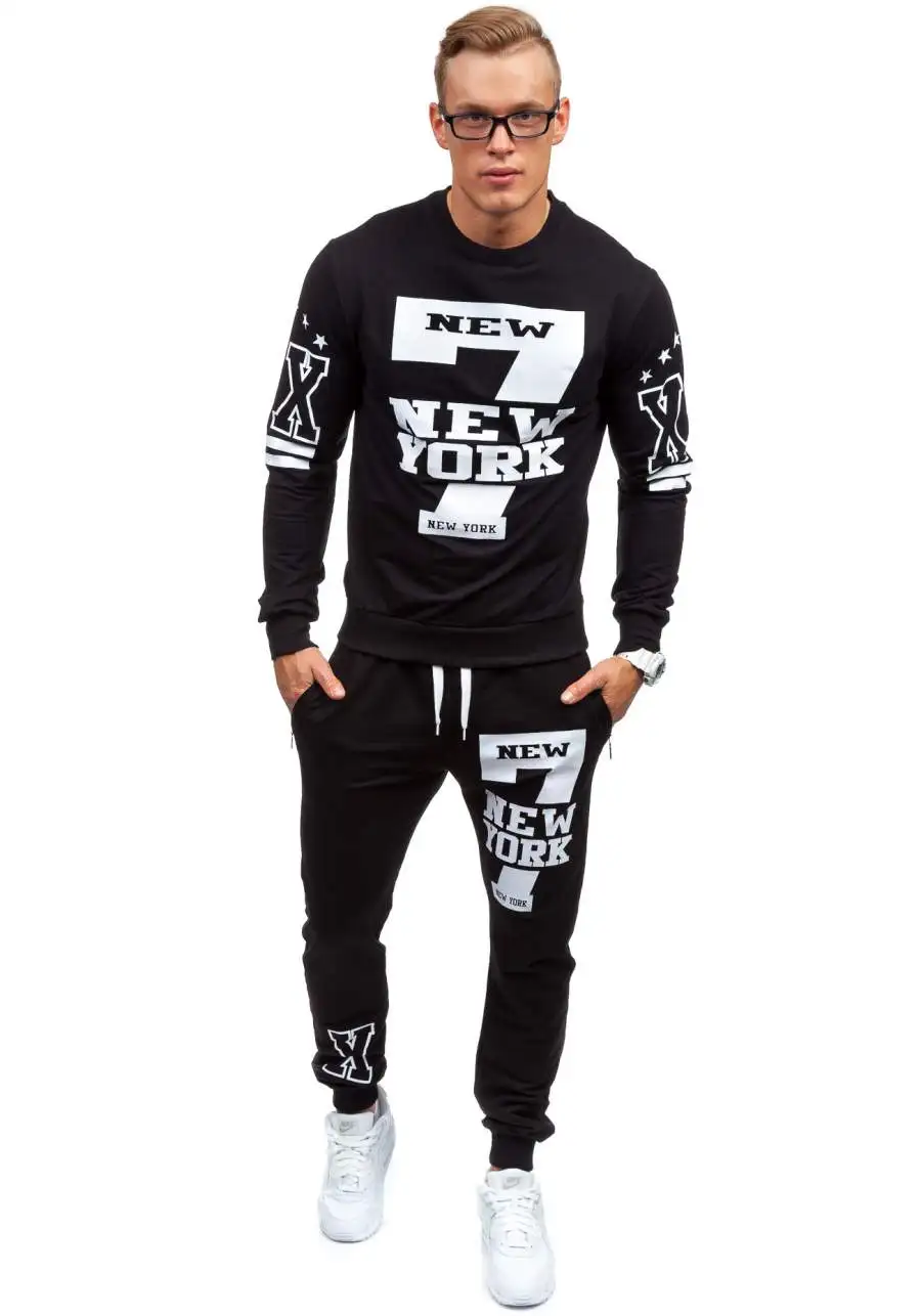 2019 new spring sport suit Jogging fitness suit casual men drawstring elastic waist letter print loose sports suit teens XS-3XL