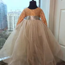 Милое бальное платье-пачка с цветочным узором для девочек Пышное Тюлевое кружевное праздничное платье с длинными рукавами для девочек индивидуальный заказ