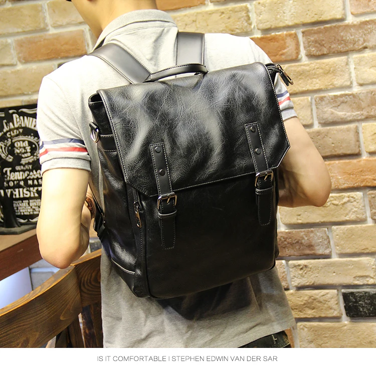 Новая мода Классический покер PU мужской кожаный рюкзак продвижение Твердые Черный айпад ноутбук кожаная сумка рюкзак Mochila рюкзак Колледж