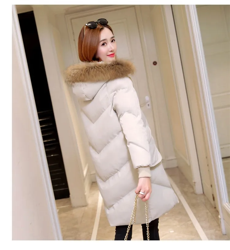 2019 Зимняя парка пуховик женский меховой воротник с капюшоном длинное пальто корейский Толстый теплый хлопок пальто Мода Плюс Размер