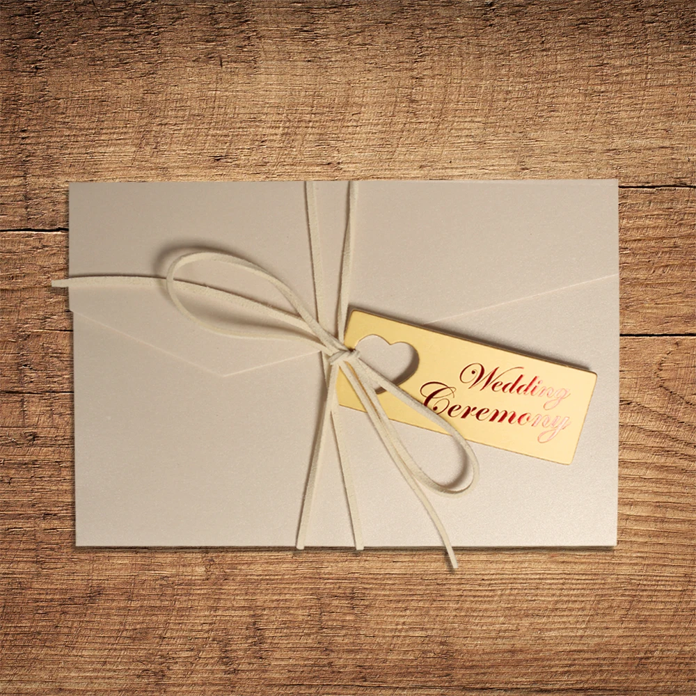  Pearl White Pocket Wedding Invitations with Golden Invite Cards RSVP and Return Envelopes Included  - 32857462375