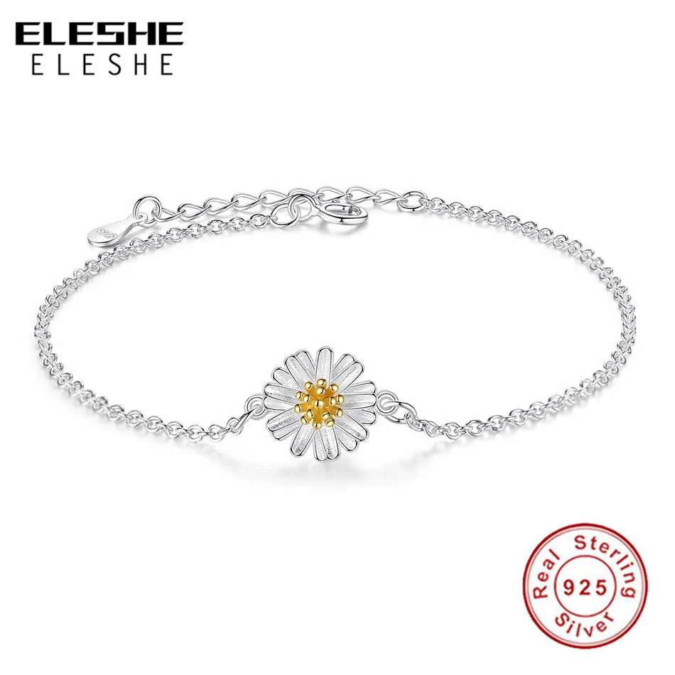 ELESHE Luxury Brand 925 Sterling Silver Daisy Flower Charm Bracelets