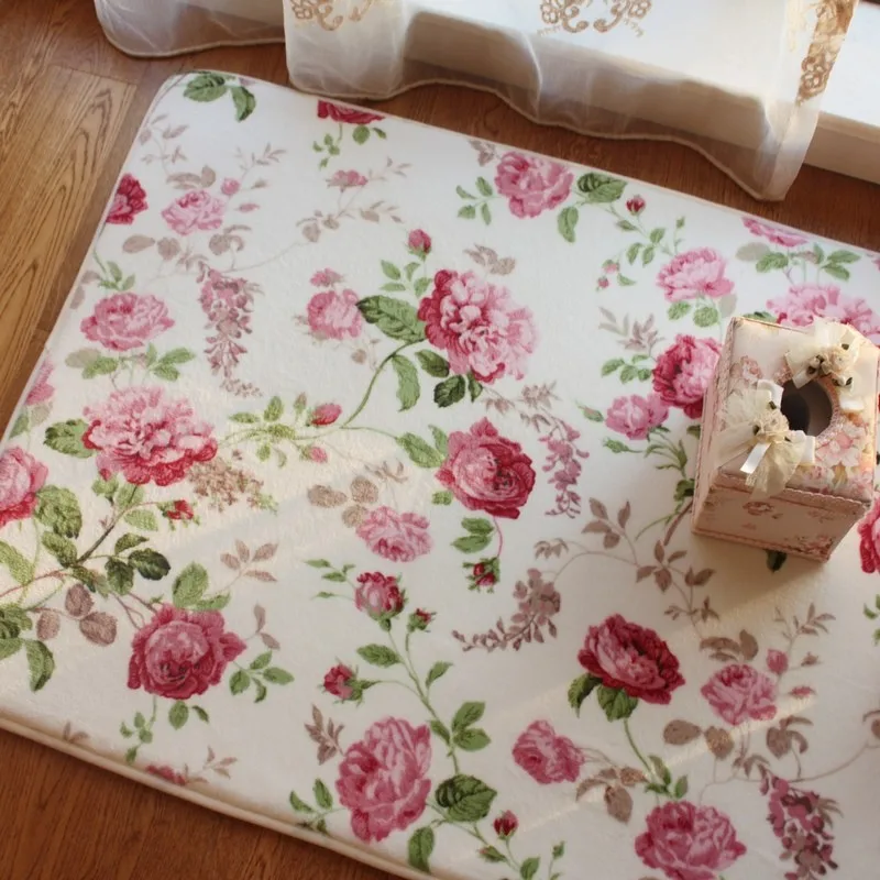 Романтические цветочные комнатные коврики, ковры с принтом сладкой розы для гостиной современный, дизайнерский потертый цветочный ковер декоративный