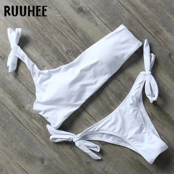 

RUUHEE 2018 Bikini Solid Swimwear Women Swimsuit Bathing Suit One-Shoulder Bikini Set Summer Low Waist Beachwear Female Biquini