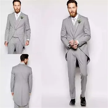 

Bespoke Solid Dress Suit Set Gentleman Men Slim Fit Suit Bridal Long Tailcoat Custom Made Man Costume Barocco Style Suit 3picecs