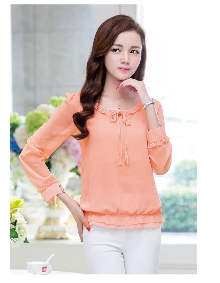 S-4XL Plus Size Tops Women 2019 New Fashion Bow Long Sleeve Shirts Femme Casual Chiffon Blouse Autumn O-neck Ruffled Blusa Mujer  (3)