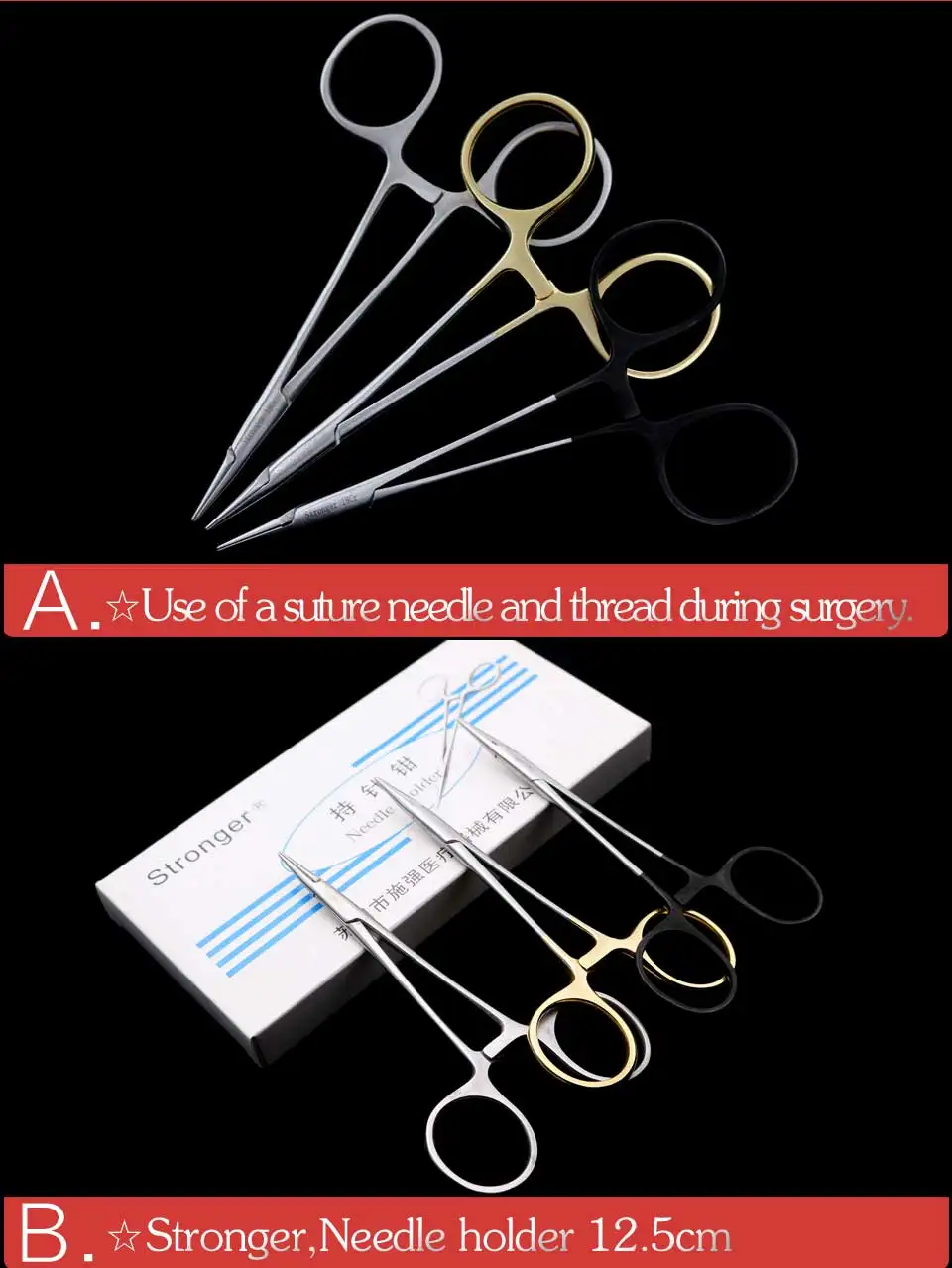 Needle holder stainless steel 12.5cm Stronger,Surgical instruments and tools Clip needles Medical needle holder