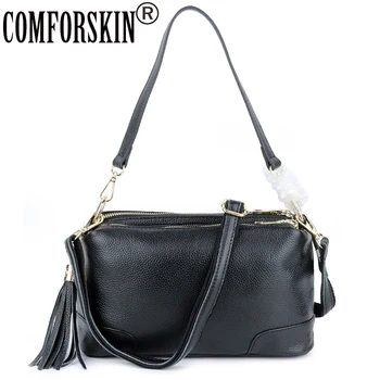 

COMFORSKIN Premium Cowhide Leather Tassel Handbag сумочки женские Brand Designer Big Capacity Three Compartment Women Totes