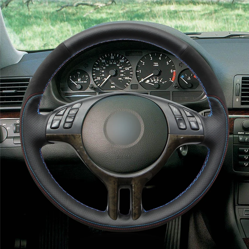 MEWANT черный из натуральной кожи черная замша вручную шить Обёрточная бумага чехол рулевого колеса автомобиля для BMW E46 318i 325i 330ci E39 X5 E53 Z3 E36/7 E36/8