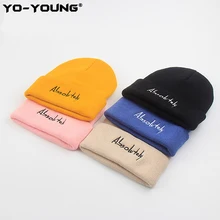 Yo-Young/вязаные шапки-бини унисекс, осенняя Шапка-бини, женская теплая шапка из хлопка, повседневные массивные буквы, Шапка-бини для мужчин 53-58 см
