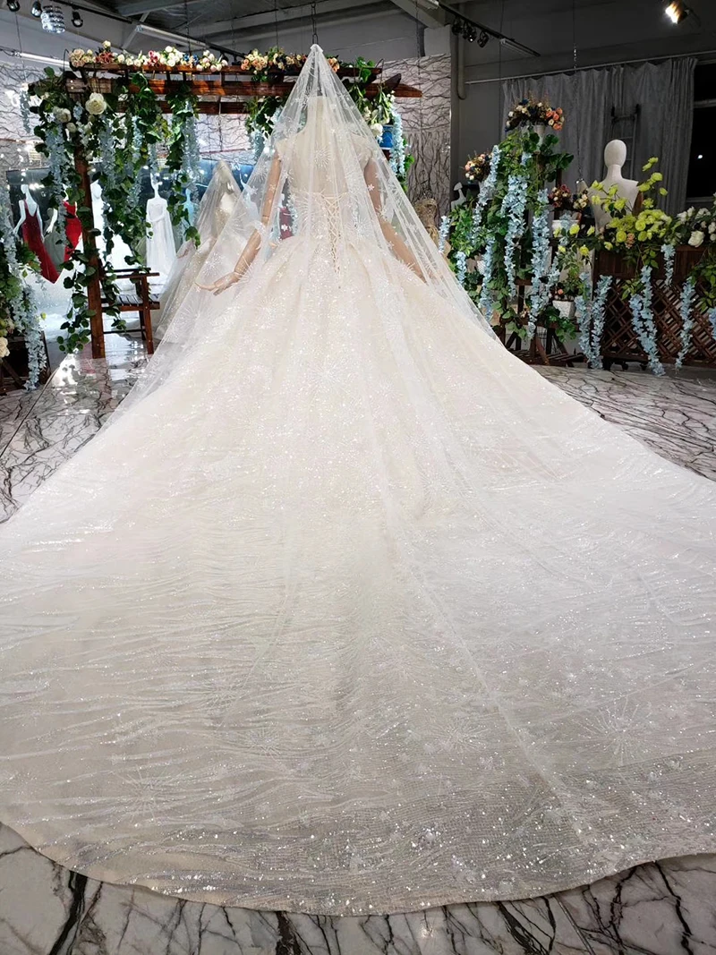HTL388 boda special strapless wedding dress with wedding veil sleeveless sexy princess bridal dresses shiny robe de mariage 2019 (3)