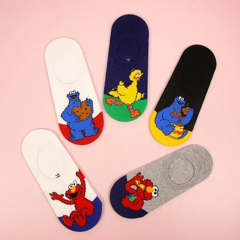 

1 Pair NEW Anime Sesame Street Cartoon Summer cotton short Socks Elmo cookie monster Bird Cosplay plush Toys