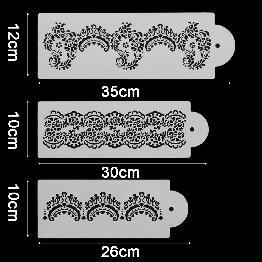 

3PCS/SET Border Lace Decor Icing Sugarcraft Tools White Flower Fondant Cake Stencil Mould Wedding Cake Lace Decor Tool