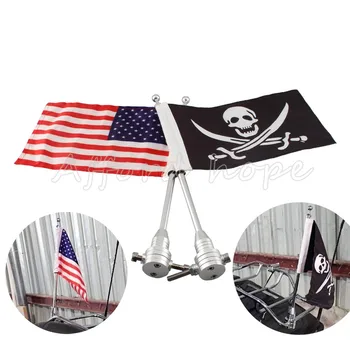 

1pair Chrome Motorcycle Bike Rear Mounting Pole Skull + USA American Flag For Harley Touring Sportster Dyna Softail Luggage Rack