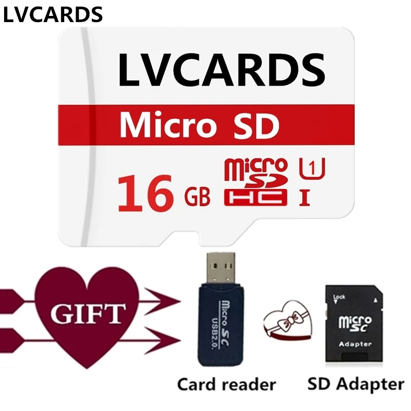 LVCARDS8 микро sd карты Class10 TF карта, 16 ГБ, 32 ГБ, 64 ГБ, 128 ГБ макс 80 МБ/с. с USB3.0 microsd карты памяти для телефонов D01-9 - Емкость: 16GB-Class10-Gift