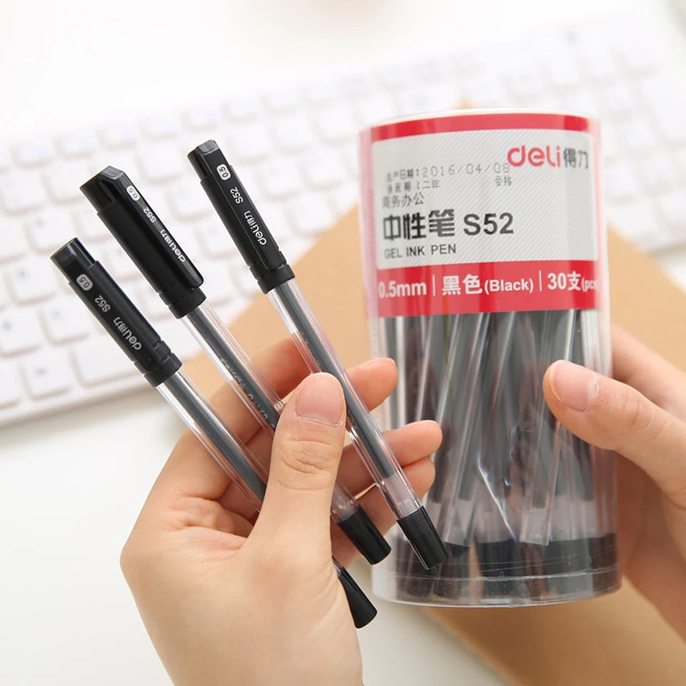 6Pcs/lot High Quality Gel Ink Pen 0.5mm Black ink Cool Black Cap Gel
