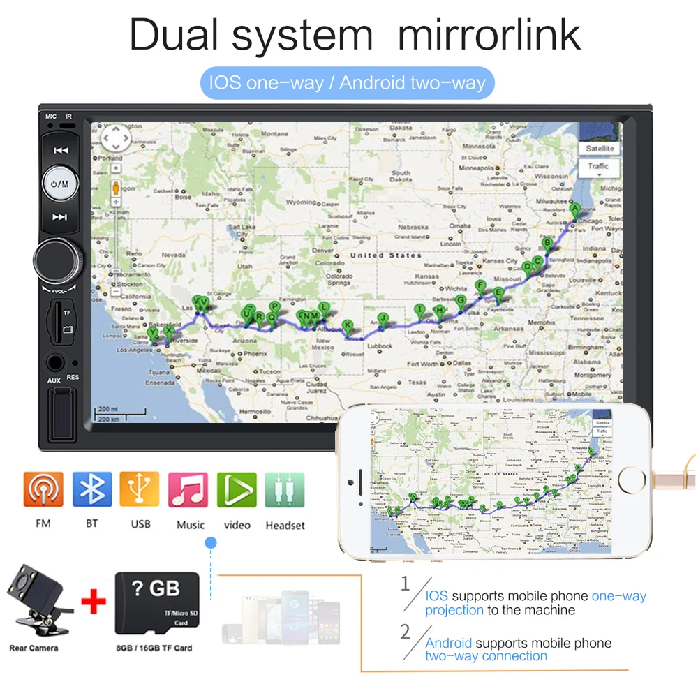 

Autoradio Carplay Car 7" Touch Screen Central Multimedia MP5 Player with Mirror Link USB TF Card AUX FM Support Back up Camera