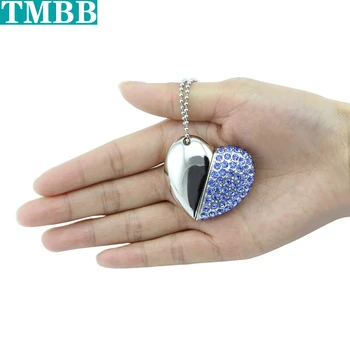 

metal Loving heart crystal necklace 128G usb flash drives thumb pendrive u disk 4GB 8GB 16GB 32GB 64GB usb creative memory stick