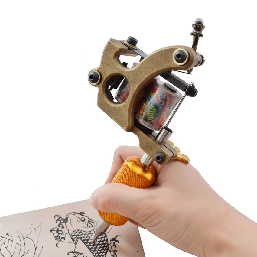 Профессиональный ручной татуировки 12-Обёрточная бумага в рулонах кадр литого железа тату пистолета тату-машинка для изогнутым наконечником Интерфейс татуировки