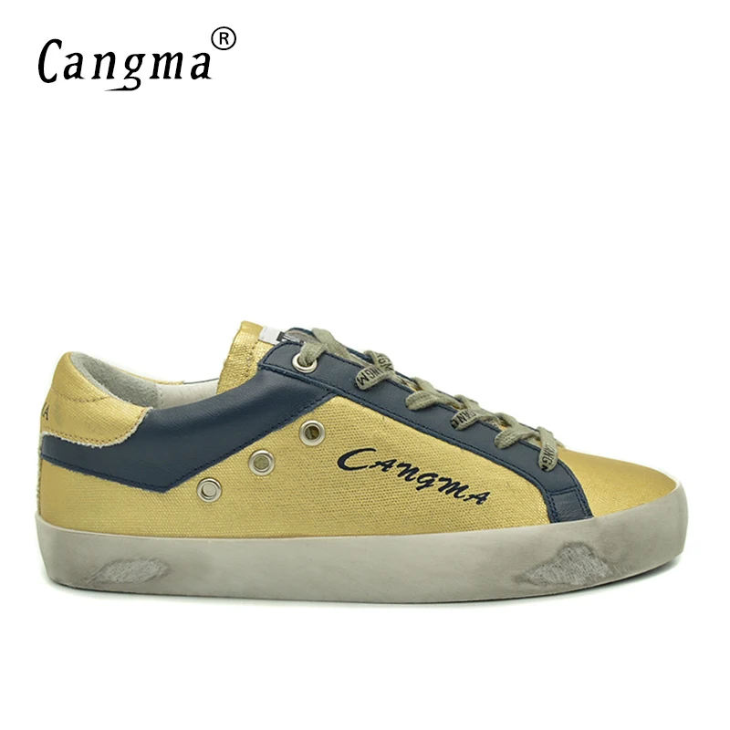 

CANGMA Fashion Gold Shoes Brand Sneakers Men Retro Breathable Genuine Leather Synthetic Men's Casual Shoes Male Comfort Footwear