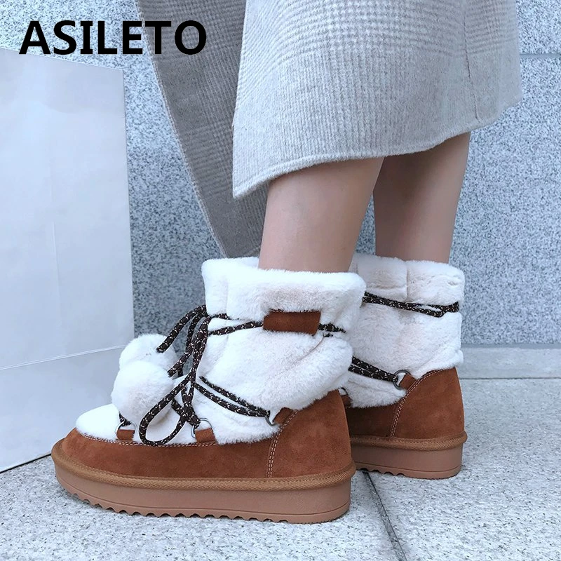 

ASILETO Women Space Boots fur Lace Up Warm Ankle Boot women winter boots Snow Boots Shoes Work Safety Shoes Women botas mujer878