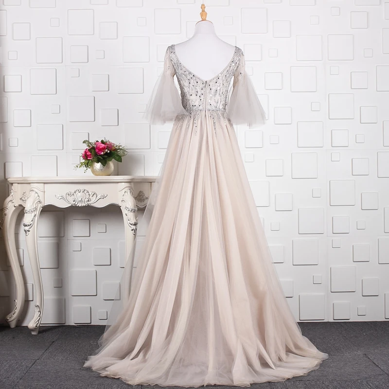 JANCEMBER элитное вечернее платье Бисероплетение Кристалл Ruched блестками Половина