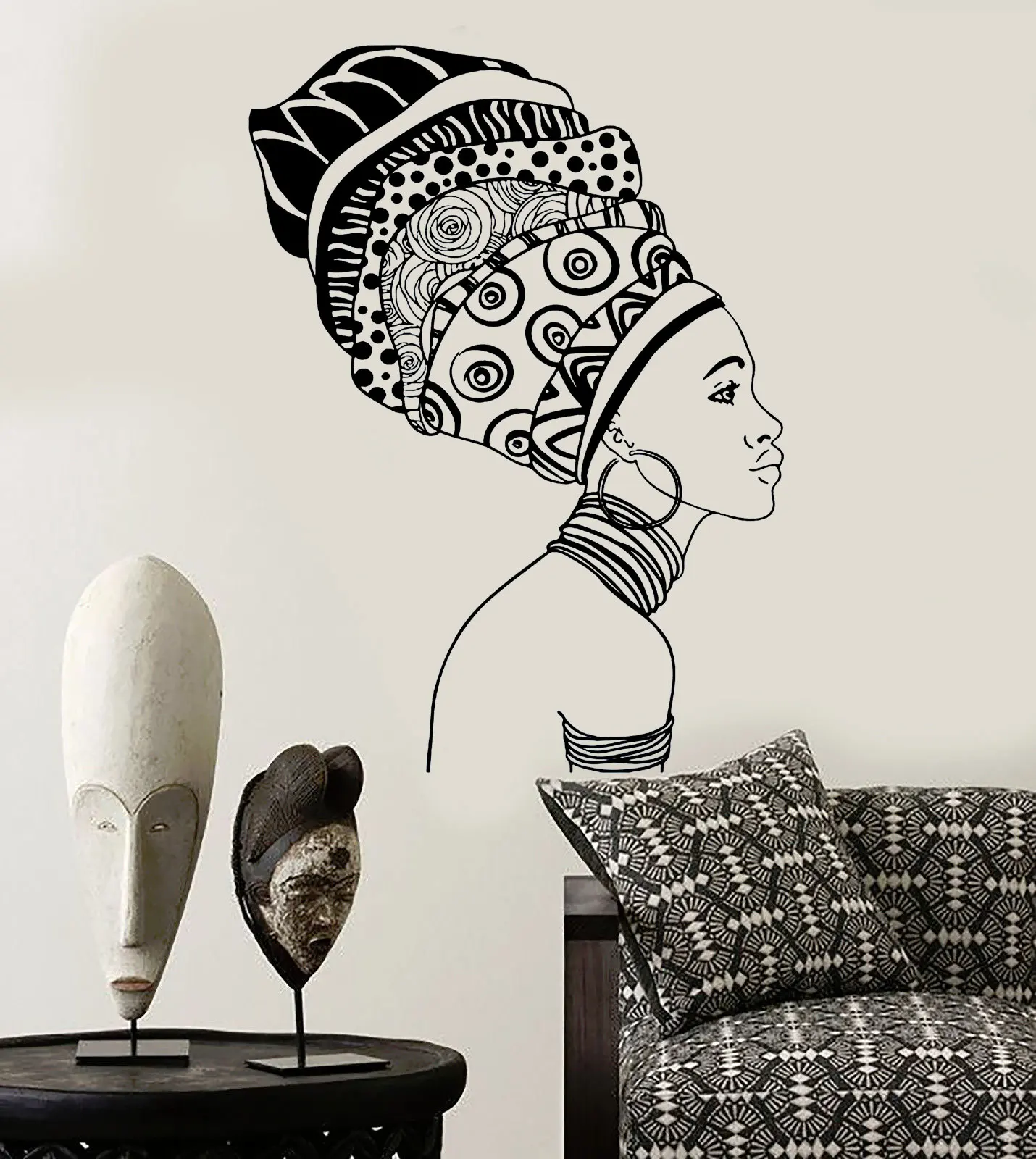 African Girl Wall Decal Woman's Face Vinyl Mural Home Living Room Art