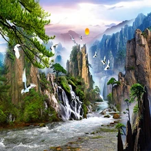 Пользовательского настенные росписи обоев Mountain воды Восход водопад природа пейзаж роспись стен фото обои Декор в гостиную
