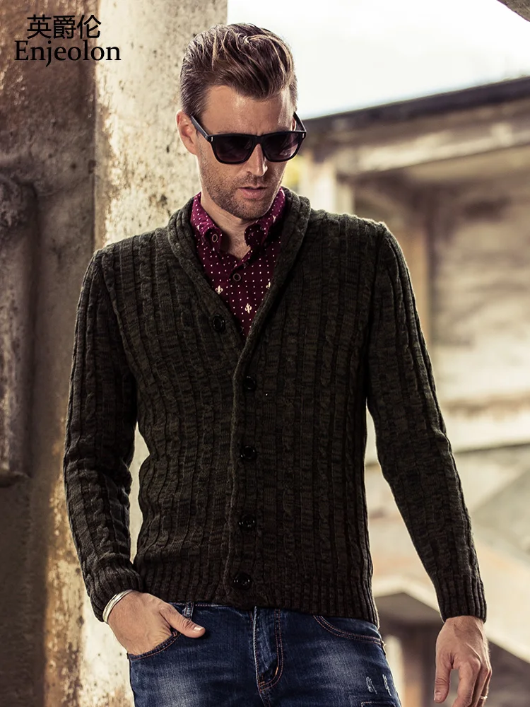 Enjeolon brand winter Knitted Cardigan Sweaters mens solid