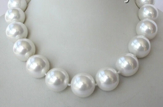 

classic big 20mm round white south sea shell pearl necklace 14K clasp AAA style Fine Noble real Natural free shipping