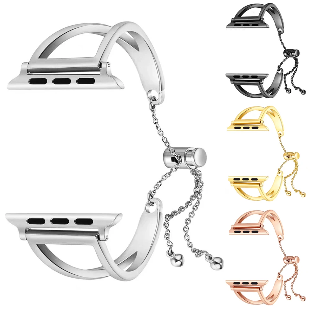 

NEW Women 38 42mm Bangle Bracelet Pendant Strap Wristbands Stainless Steel Watch Band Tassel Jewelry Cuff For Apple Watch